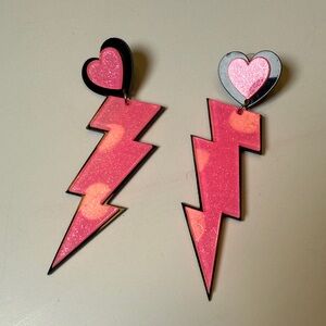Pink Lightning Bolt Heart Earrings